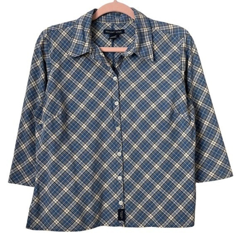 Vintage Abercrombie & Fitch Y2K Shirt Women Large Blue Plaid Button Down‎ Cotton